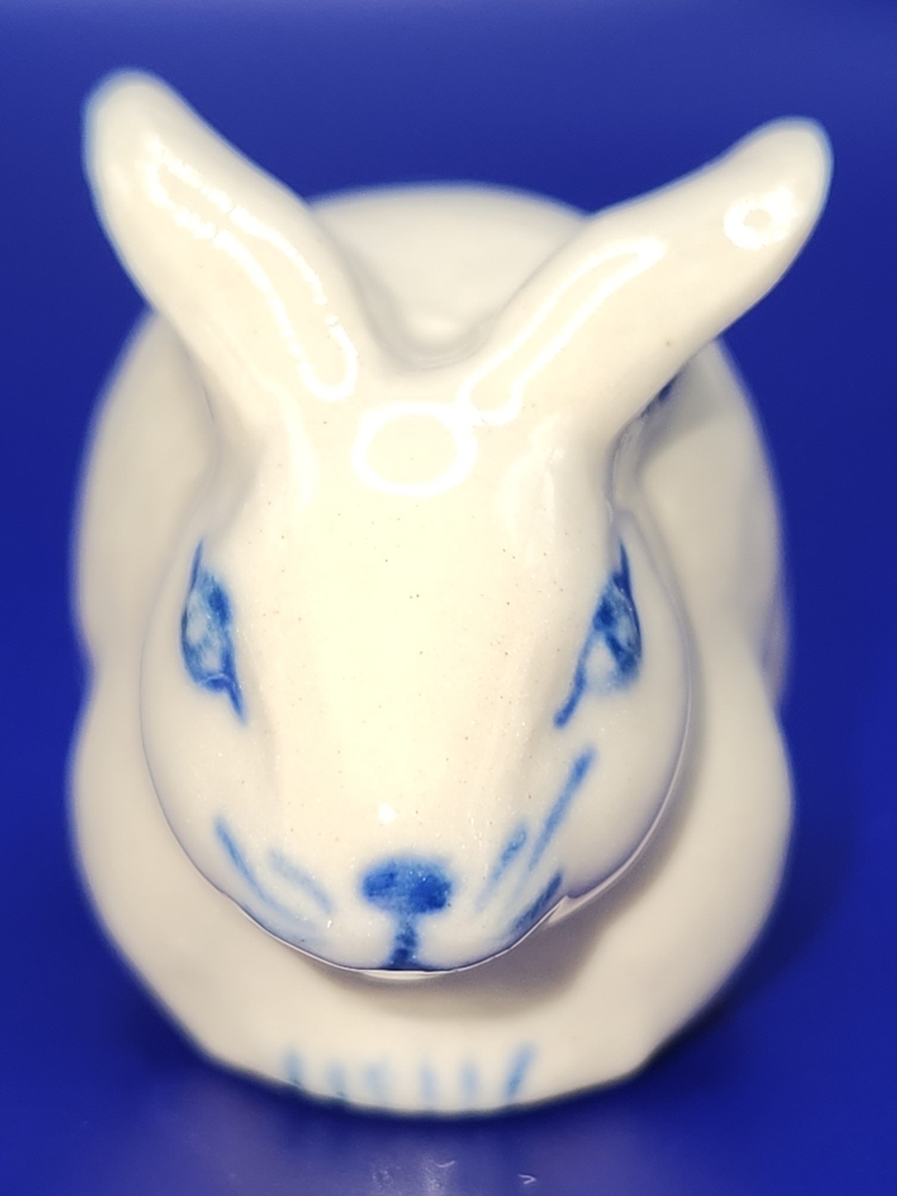 Miniature Porcelain White and Blue Delft-style Bunny Figurine